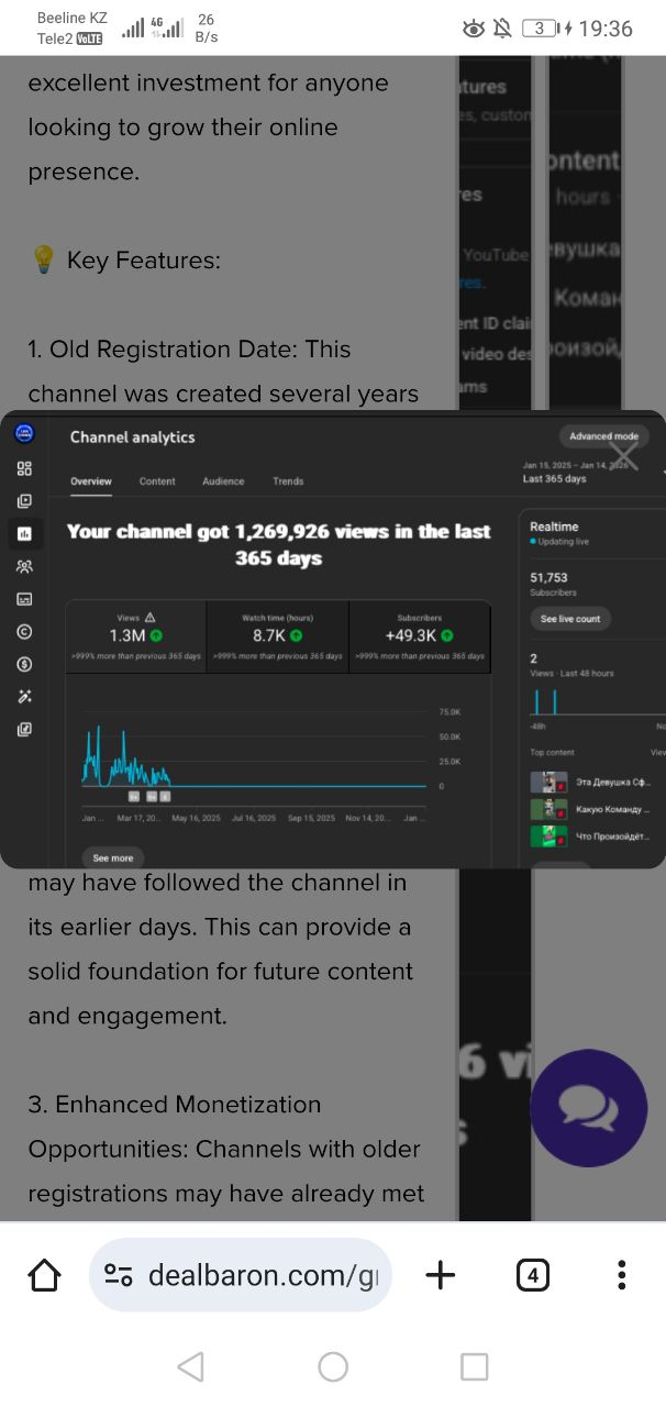 YouTube канал 51к подписчиков с монетизаци